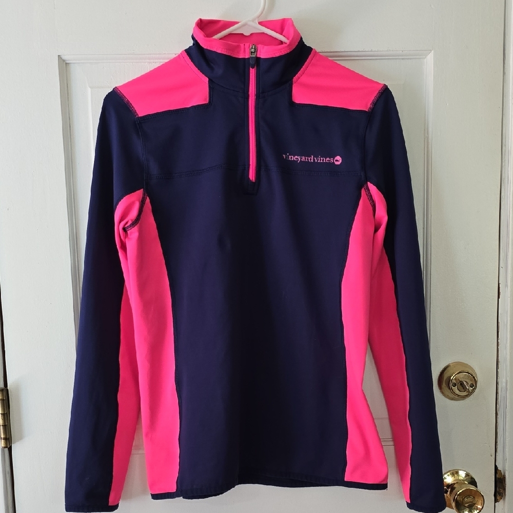 Vineyard Vines Women’s Performance 1/4 Zip Pullover Top Navy & Hot Pink Small
